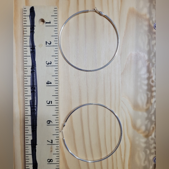 3" Thin Silver Hoops NEW - Picture 7 of 8
